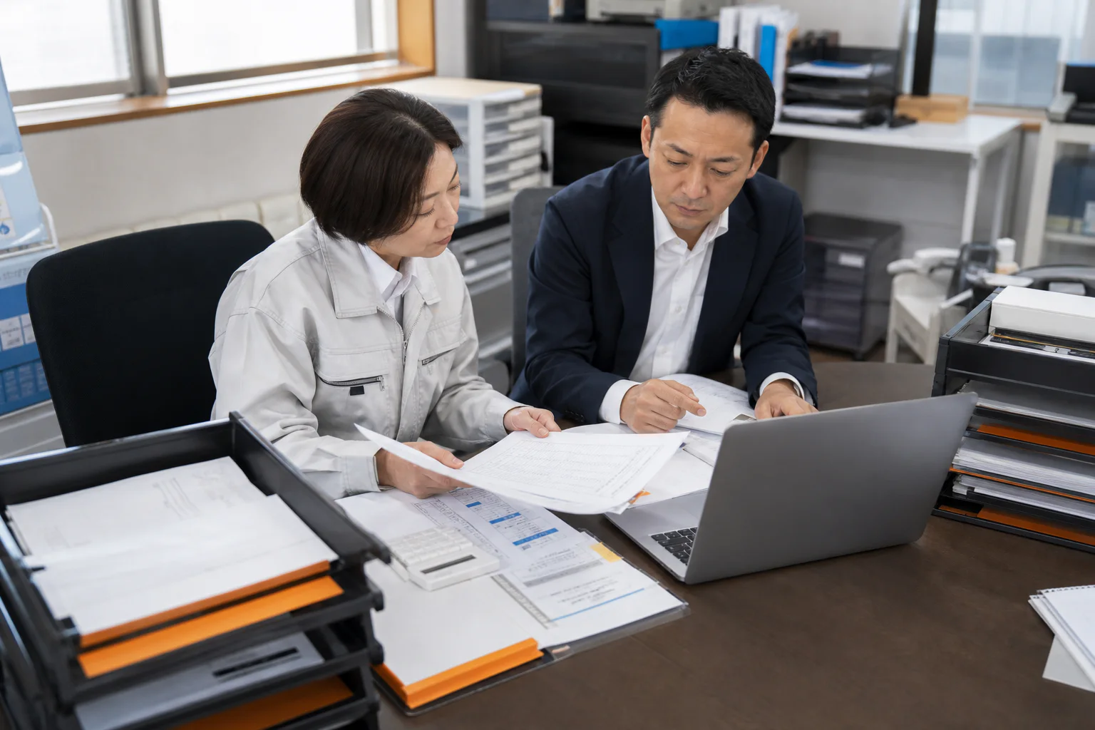 日々の業務書類を確認しながら改善箇所を整理する担当者
